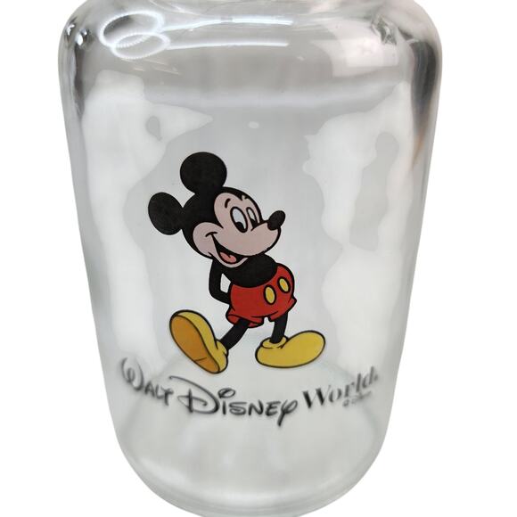 Vintage Walt Disney Mickey Mouse Clear Glass Jar 5" Pencil Holder Flower Vase - Picture 3 of 7